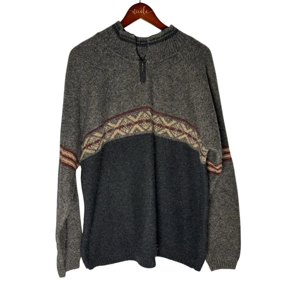 Vintage Woolrich Fair Isle wool sweater Men's Size XLarge Gray Made in the USA - Picture 1 of 6
